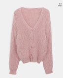 Heri Pine Leaf Balloon Angora V-Neck Loose Knit Fur Cardigan
