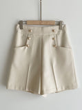 Brin Brushed Button High Waist Short Pants