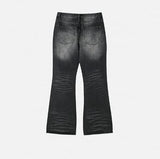 Groove cat-washed rivet flare denim pants