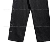 Hotfix side lettering unbalance denim pants