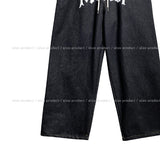 lettering denim wide banding pants