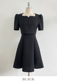 Berlin Notch Square-Neck Short Sleeve Tweed Flare One Piece