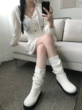 Linen shirring boots