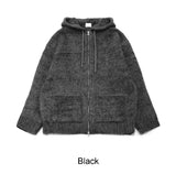 Blanc brush knit hooded zip-up