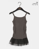 Portel see-through dot frill shirring layered sleeveless