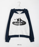 [BAONHAUS] Printed Color Raglan Hood Zip-Up