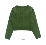 V-NECK CABLE CROP KNIT