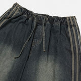 Moshu track line string denim pants