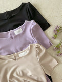 Mons Notch Drape Shirring Short Sleeve One Piece