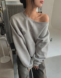 Parts Lettering Brushed Off-Shoulder Sweatshirt