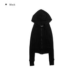 Shutter Ribbed Knit Crop Hood Zip-Up