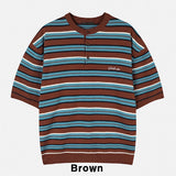 Nora Stripe Henley Neck Short Sleeve Knit