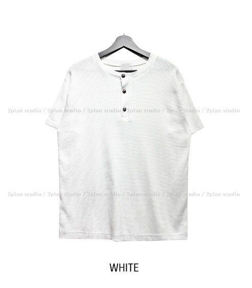 【2plan】Becue Chrome Henry Neck Short Sleeve T-Shirt 2plan (ツープラン) - ベキュクロムヘンリーネック半袖Tシャツ