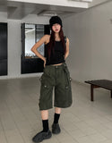 [U-BASIC] Cerandi Ribbed Y Mango Sleeveless