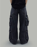 Double cargo denim pants