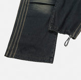 Moshu track line string denim pants