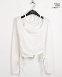 [SET] Rition Cut Brushed Halter Sleeveless Set Shirring Deep U-Neck Long Sleeve T-shirt