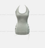 Mute cut side eyelet halter sleeveless