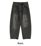 Rough Curved Washed Denim Pants