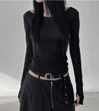 See-through handwarmer boatneck tee