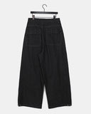 Lemming Stripe Big Pocket Snap Button Denim Wide Long Pants