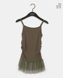 Portel see-through dot frill shirring layered sleeveless