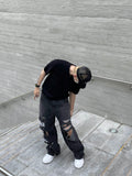 Ripped vintage damage black denim