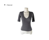 Keating Ribbed Roll-Up Slim V-Neck Three Quarter T-Shirt