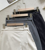 Belden Buckle Unbalance Pleated Long Skirt