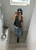 STRIPE SHIRRING HALTER TOP