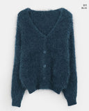 Heri Pine Leaf Balloon Angora V-Neck Loose Knit Fur Cardigan