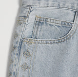 Ruto embroidery Bermuda denim pants