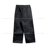 lettering denim wide banding pants