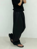 Pleated multi-tuck long wide slacks trouser