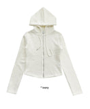 RIB KNIT HOOD ZIP-UP