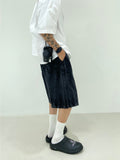 Vintage Washing Rinkle Wide Black Half Denim