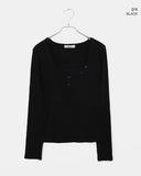 [MADE] Newbe Lace Point Button Ribbed Long Sleeve T-Shirt