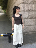 Kens Big Pocket Zipper Cargo Wide Pintuck Pants