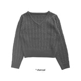 V-NECK CABLE CROP KNIT