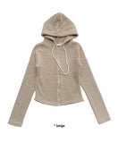 RIB KNIT HOOD ZIP-UP