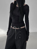 See-through handwarmer boatneck tee