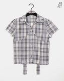[MADE/TieSET] Canding Check Tie Collar Puff Short Sleeve Shirt Blouse