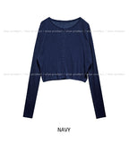 [U-BASIC] See-through Linen Ribbed Crop Cardigan