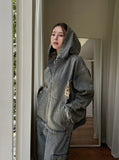 Damage Two Way Denim Hooded Jacket