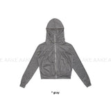 SHIRRING HIGH NECK ZIP-UP