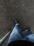 Blank wide wrinkle washing denim pants