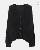 Heri Pine Leaf Balloon Angora V-Neck Loose Knit Fur Cardigan