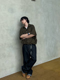 Non-fade raw wide denim