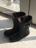 Roller Buckle Round Check Midi Rain Boots