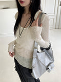 Bru sleeveless layered see-through ribbed long sleeve knit